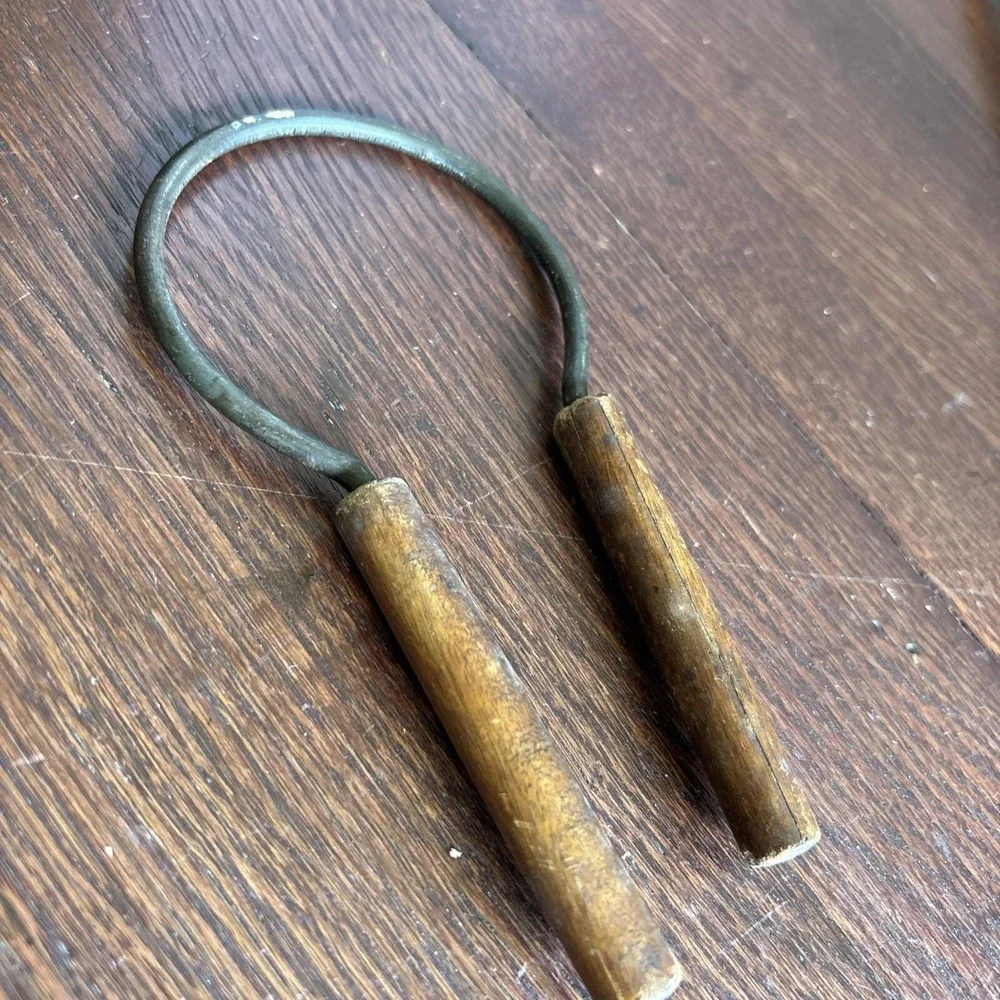 Primitive/ Antique Brown Wood Handle Steel Wire Ring Jar Opener